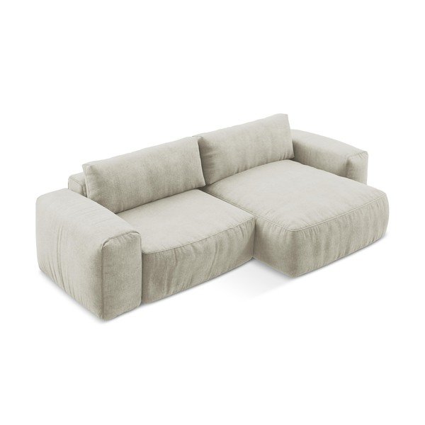 Smėlio spalvos sulankstoma kampinė sofa iš šenilinio audinio (su dešiniuoju kampu/su gultu) Kuki – Makamii-image-3