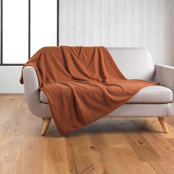 Raudona/oranžinė fleece tipo antklodė ir pledas 180x220 cm Curly Wooly – douceur d'intérieur-image-2