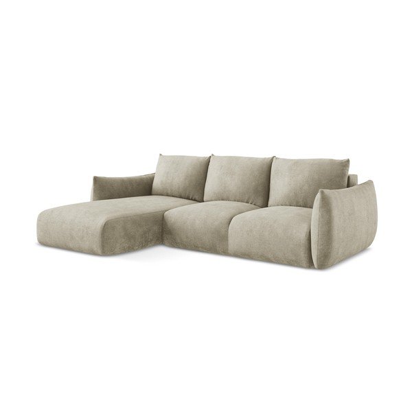 Smėlio spalvos iš šenilinio audinio sulankstoma kampinė sofa (su kairiuoju kampu/su gultu) Leila – Makamii-image-3
