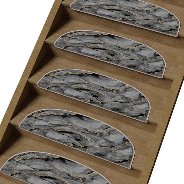 Laiptų kilimėlių rinkiniai pilkos spalvos 16 vnt. 20x65 cm Golden Marble – Vitaus-image-1