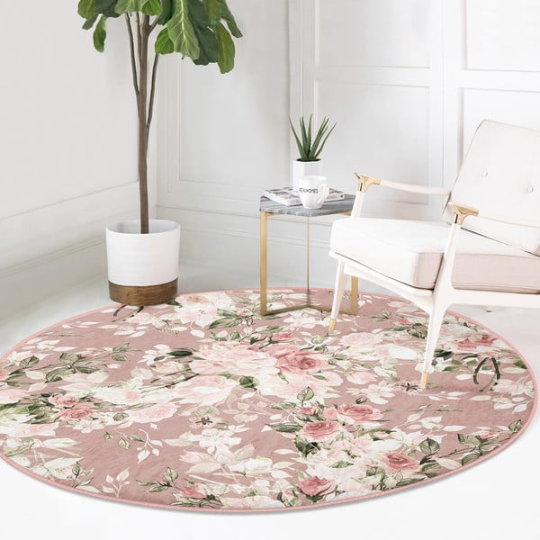 Skalbiamas/robotiniams dulkių siurbliams apvalios formos kilimas šviesiai rožinės spalvos ø 120 cm Comfort – Mila Home-image-2