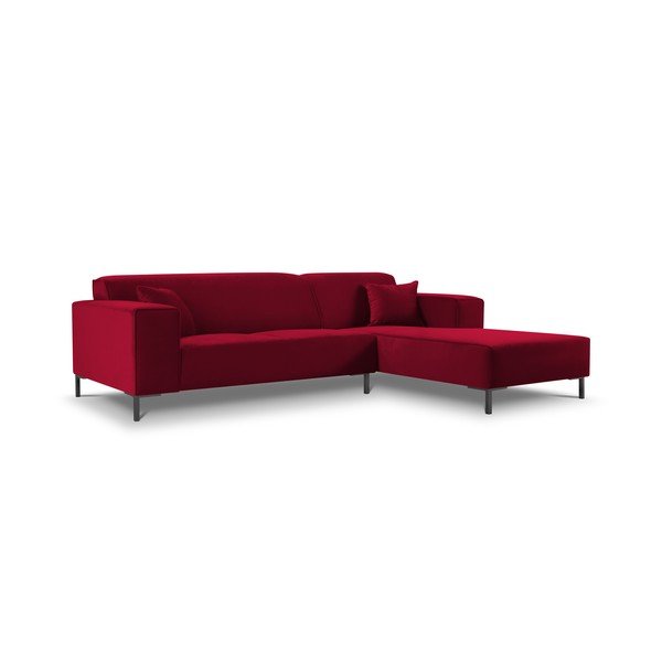 Raudona aksominė kampinė sofa Cosmopolitan Design Siena, kampas dešinėje