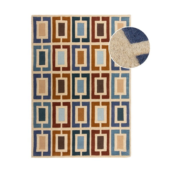 Rankų darbo iš vilnos kilimas mėlynos spalvos/oranžinės spalvos 160x230 cm Retro Blocks – Flair Rugs