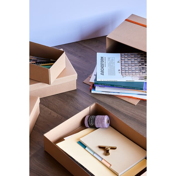 Iš kartono daiktadėžės natūralios spalvos su dangčiu 3 vnt. 44x31x10 cm Storeit – Hübsch-image-3