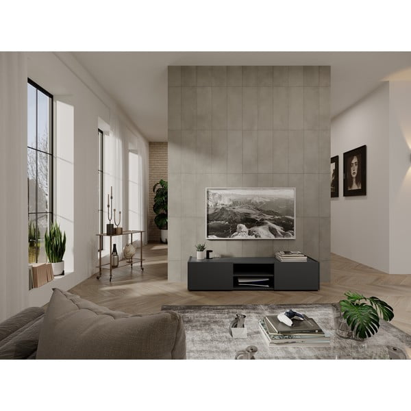 TV spintelė antracito spalvos/natūralios spalvos iš ąžuolo 164x35 cm Schlangen – Germania-image-1