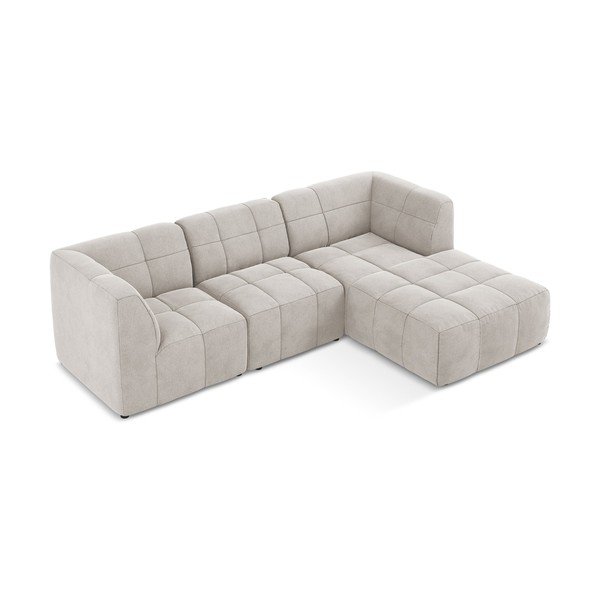 Smėlio spalvos kampinė sofa iš velveto (su dešiniuoju kampu/su gultu) Aloha – Makamii-image-3