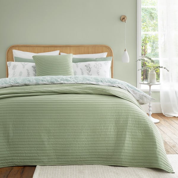 Dygsniuota lovatiesė žalios spalvos dvigulei lovai 220x230 cm Quilted Lines – Bianca