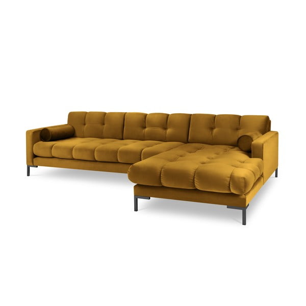Geltona aksominė kampinė sofa Cosmopolitan Design Bali, dešinysis kampas-image-3
