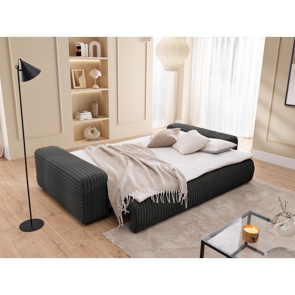 Tamsiai pilkos spalvos sulankstoma/su sandėliavimo vieta sofa iš kordinio velveto 260 cm Justin  – Ropez-image-4