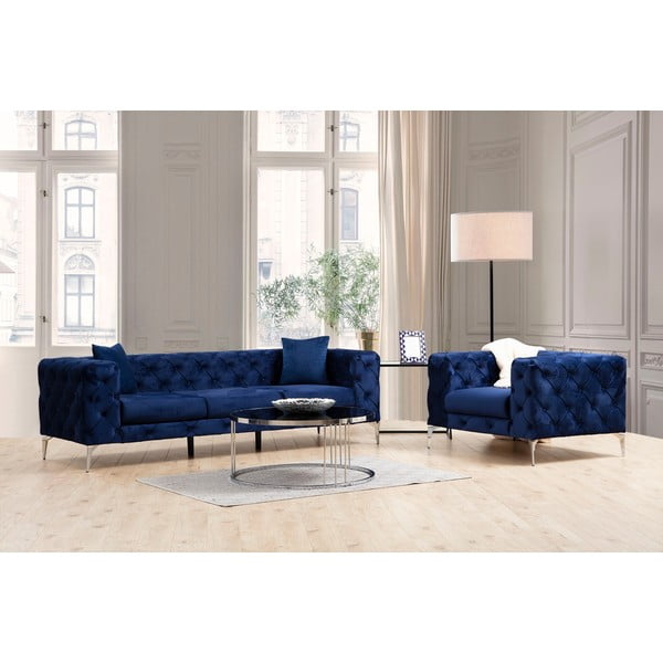 Sofa tamsiai mėlynos spalvos iš velveto 237 cm Como – Artie-image-4
