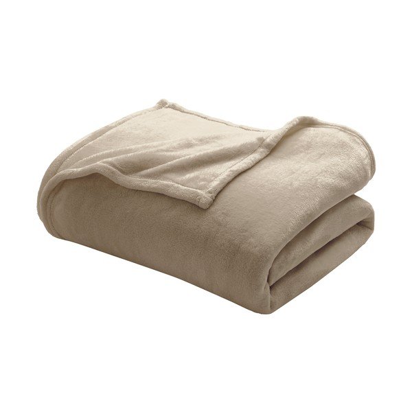 Taupe spalvos iš mikroflanelės antklodė ir pledas 220x240 cm Flanou – douceur d'intérieur