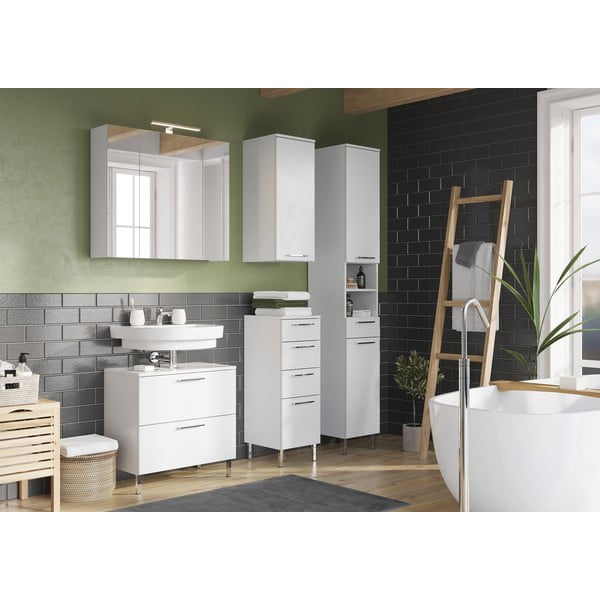 Balta žema vonios kambario spintelė 30x86 cm Arvada - Germania-image-4