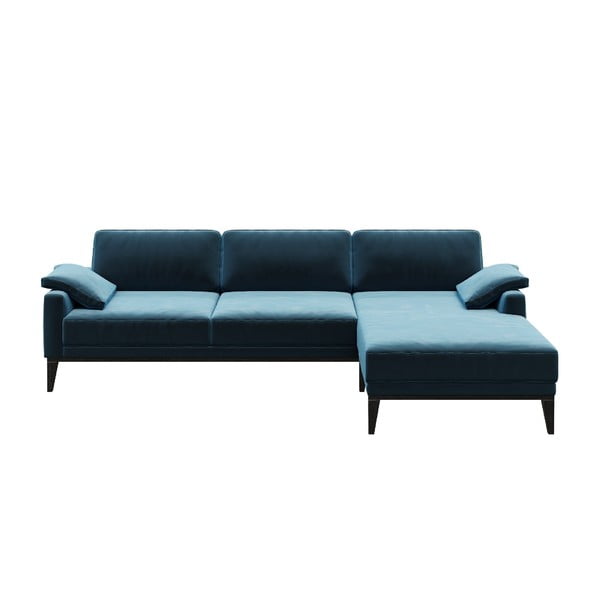 Mėlyna aksominė kampinė sofa MESONICA Musso, dešinysis kampas