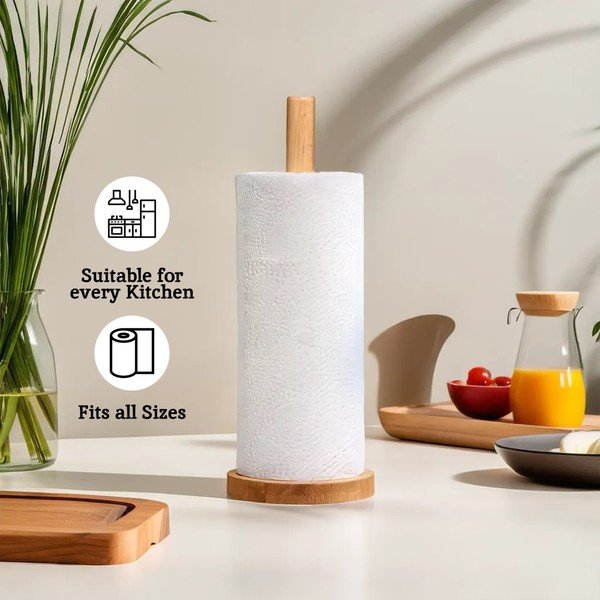 Natūralios spalvos iš medienos popierinio rankšluosčio stovas ø 12 cm Soka – Premier Housewares-image-1
