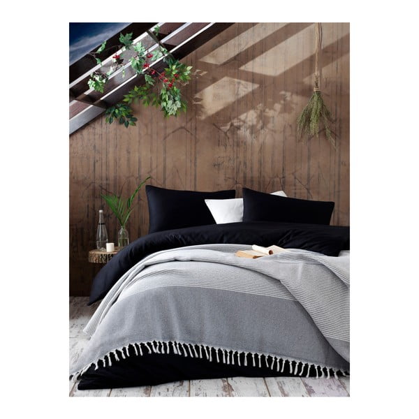 Šviesiai pilka medvilninė lovatiesė "Galina Anthracite White", 220 x 240 cm