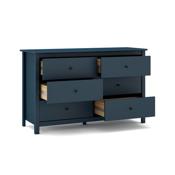 Tamsiai mėlyna žema pušies komoda 130x80 cm Misti - Marckeric-image-1