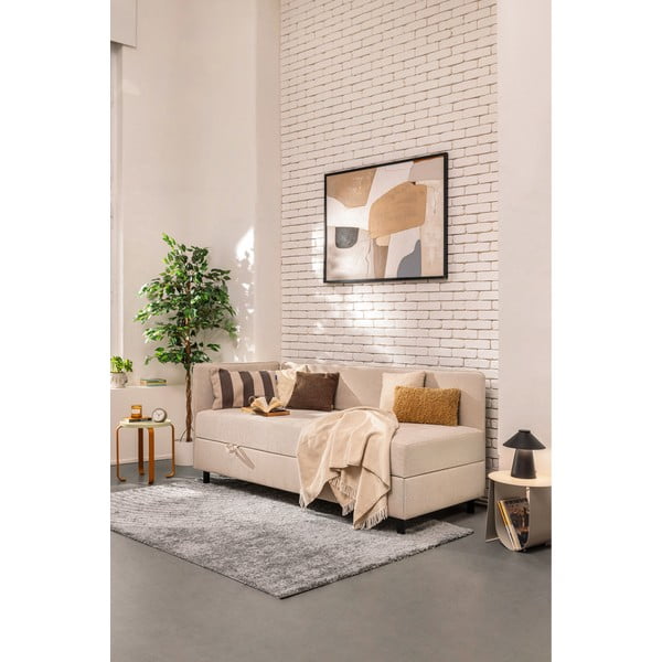 Smėlio spalvos viengulė lova audiniu dengta su sandėliavimo vieta su čiužiniu 90x200 cm Avela – Bonami Selection-image-1