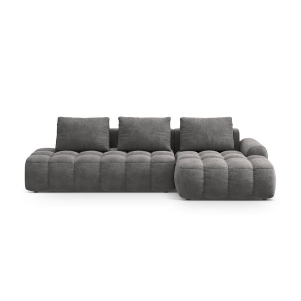 Pilkos spalvos iš velveto sulankstoma/su sandėliavimo vieta kampinė sofa (su dešiniuoju kampu/su gultu) Linz – Cosmopolitan Design