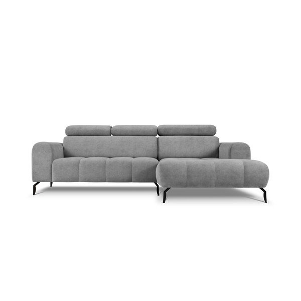 Pilkos spalvos reguliuojama kampinė sofa aksominiu paviršiumi Milo Casa Nico, dešinysis kampas-image-2
