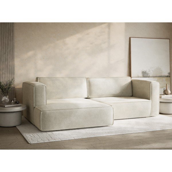 Kreminės spalvos sulankstoma/su sandėliavimo vieta kampinė sofa iš šenilinio audinio (su kairiuoju kampu/su gultu) Velto – Maison de Rêve-image-4