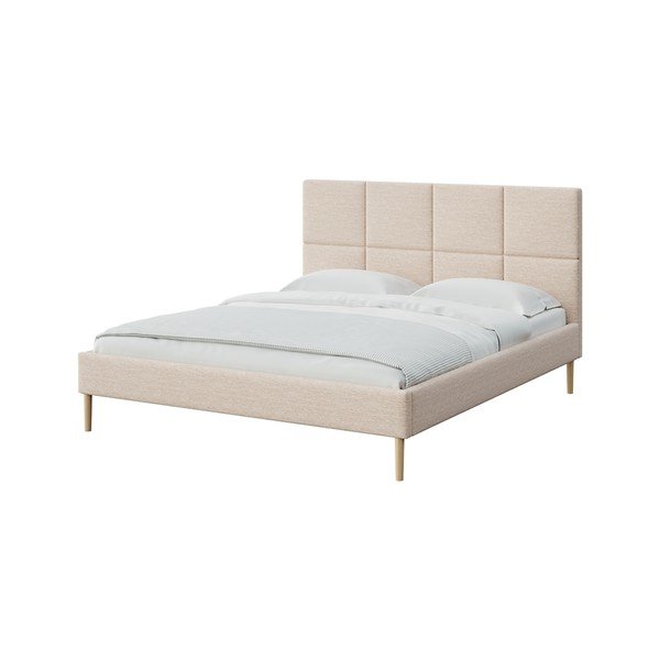 Kreminės spalvos dvigulė lova audiniu dengta su lovos grotelėmis 140x200 cm Alano – MESONICA
