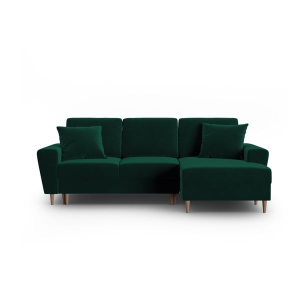 Žalios spalvos iš velveto sulankstoma/su sandėliavimo vieta kampinė sofa (su dešiniuoju kampu/su gultu) Kyoto – Cosmopolitan Design