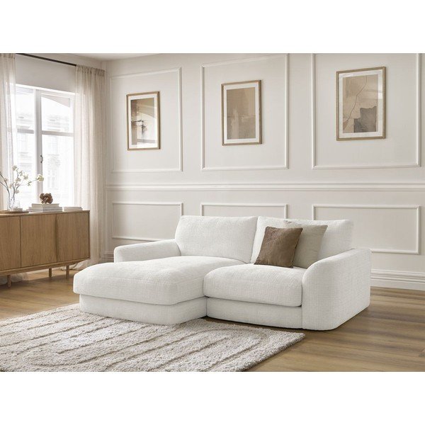 Baltos spalvos kampinė sofa iš šenilinio audinio (su kairiuoju kampu/su gultu) Leonore – Bobochic Paris-image-3