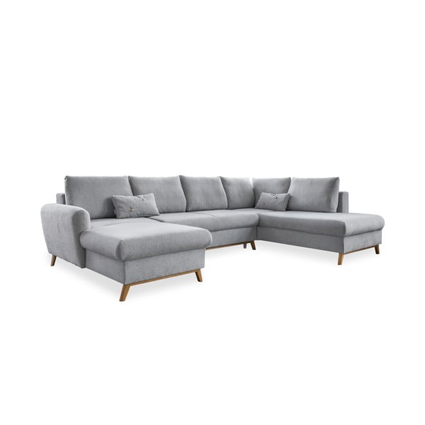 Šviesiai pilkos spalvos sofa-lova U formos Miuform Scandic Lagom, dešinysis kampas