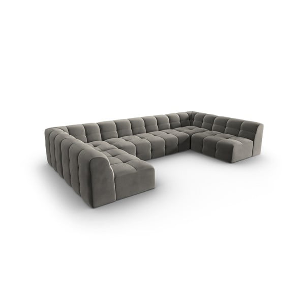 Pilka aksominė kampinė sofa (U formos) Kendal - Micadoni Home-image-3