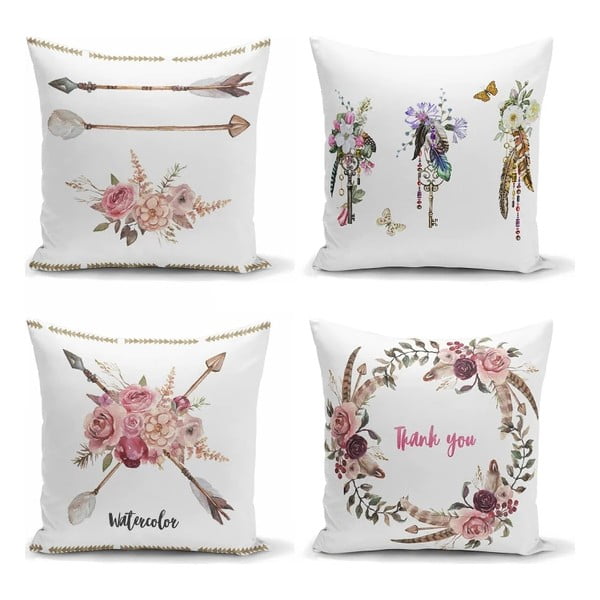 4 dekoratyvinių pagalvėlių užvalkalų rinkinys Minimalistiniai pagalvėlių užvalkalai Gėlių raktas, 45 x 45 cm