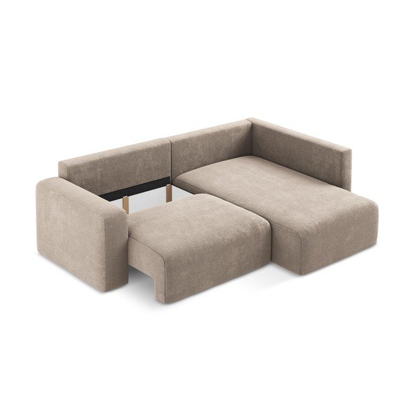 Smėlio spalvos sulankstoma/su sandėliavimo vieta kampinė sofa iš šenilinio audinio (su dešiniuoju kampu/„L“ formos) Kona – Makamii-image-4