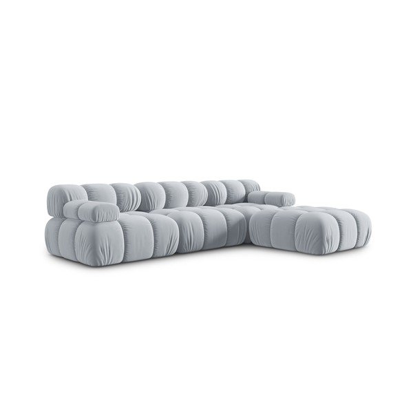Kampinė sofa šviesiai mėlynos spalvos iš velveto (su dešiniuoju kampu) Bellis – Micadoni Home-image-3