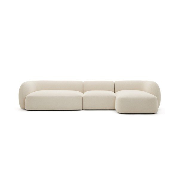 Kreminės spalvos iš šenilinio audinio kampinė sofa (su dešiniuoju kampu/su gultu) Martina – Kave Home