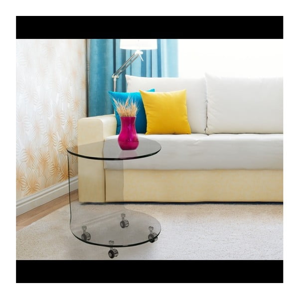 "Evergreen House" paprastas stiklinis kavos staliukas ant ratukų-image-1