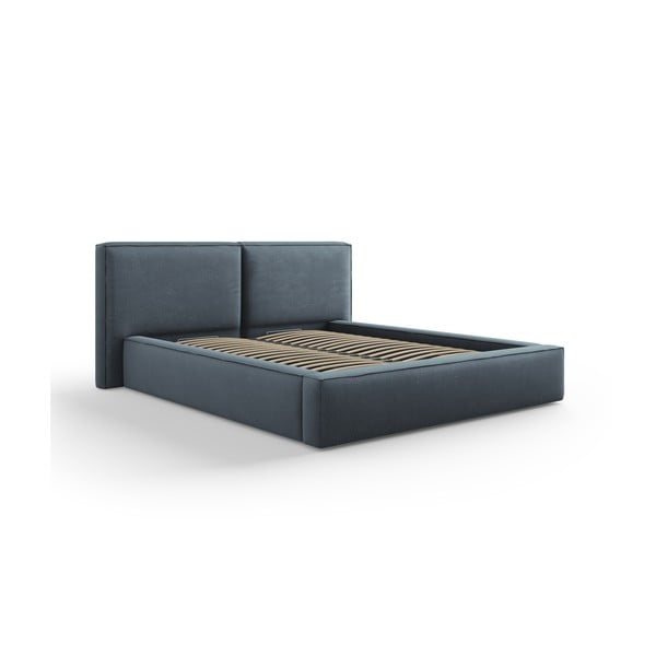 Dvigulė lova tamsiai mėlynos spalvos audiniu dengta su sandėliavimo vieta su lovos grotelėmis 160x200 cm Arendal – Cosmopolitan Design