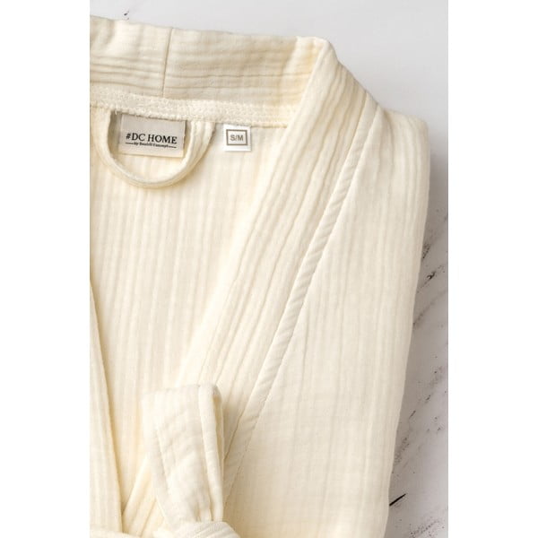 Kreminės spalvos iš muslino chalatas L/XL Kimono – Foutastic-image-2