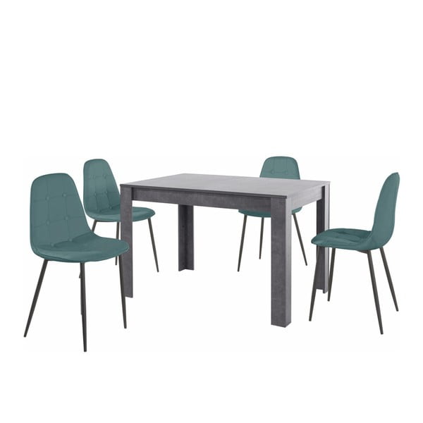 Pilko valgomojo stalo ir 4 mėlynų valgomojo kėdžių komplektas "Støraa Lori Lamar