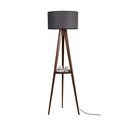 Juodos spalvos/rudos spalvos pastatomas šviestuvas su lentyna (aukštis 154 cm) su tekstiliniu gaubtu Sehbali Tripod – Opviq lights
