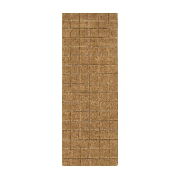 Rankų darbo ochros spalvos iš vilnos kilimas 80x230 cm Mosaic Ochre – Lorena Canals