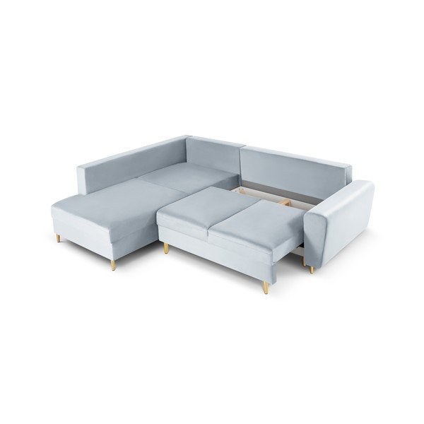 Šviesiai mėlynos spalvos iš velveto sulankstoma/su sandėliavimo vieta kampinė sofa (su kairiuoju kampu/„L“ formos) Kyoto – Cosmopolitan Design-image-3