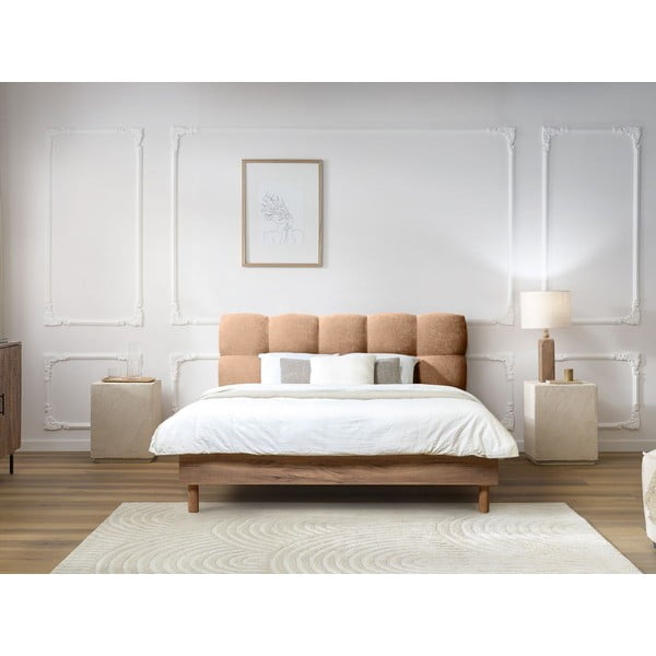 Dvigulė lova šviesiai rožinės spalvos audiniu dengta su lovos grotelėmis 180x200 cm Kumo – Bobochic Paris-image-1