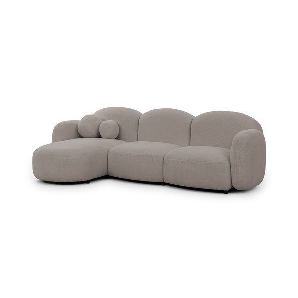 Pilkos spalvos kampinė sofa iš boucle (su kairiuoju kampu/su gultu) Orbit – Ropez
