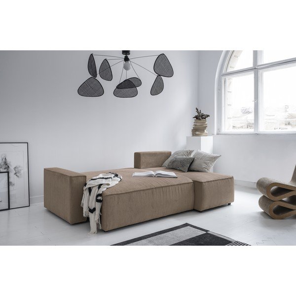 Iš kordinio velveto sulankstoma kampinė sofa smėlio spalvos (kintama) Brave Dave – Miuform-image-4