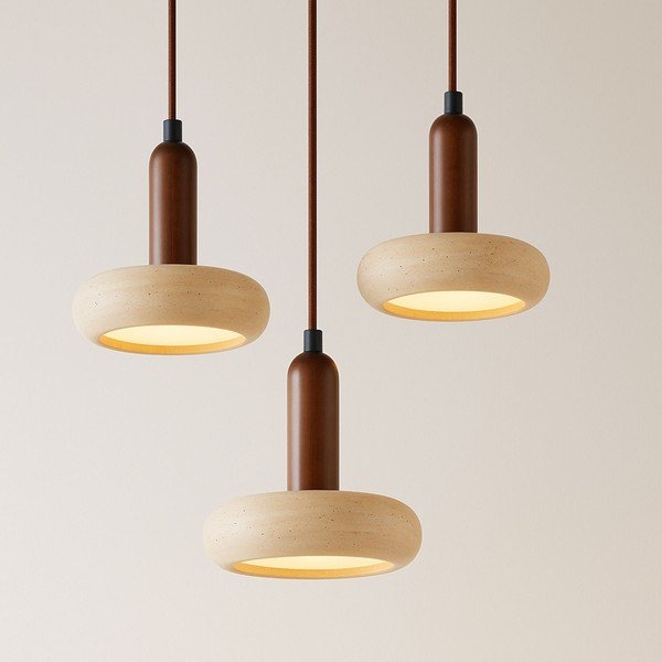 Rudos spalvos/smėlio spalvos kabantis šviestuvas LED ø 15 cm su akmens gaubtu Karo – Opviq lights-image-2