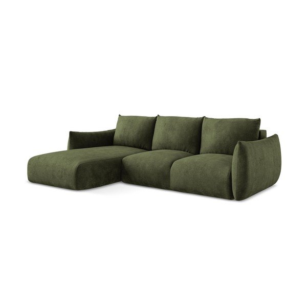Žalios spalvos iš šenilinio audinio sulankstoma kampinė sofa (su kairiuoju kampu/su gultu) Leila – Makamii-image-4