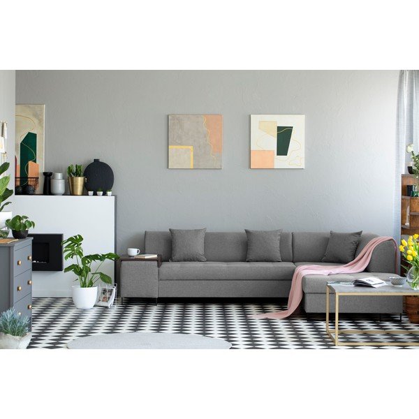 Šviesiai pilka kampinė sofa-lova su juodomis kojomis "Cosmopolitan Design Orlando", dešinysis kampas-image-1