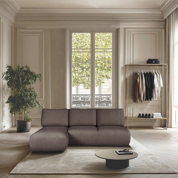 Rudos spalvos iš boucle kampinė sofa (su kairiuoju kampu/su gultu) Mirel – Rodier-image-1