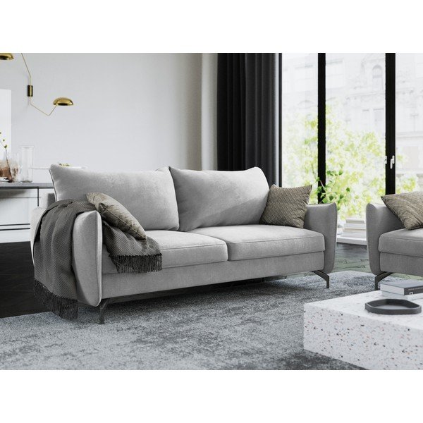 Šviesiai pilka aksominė sofa-lova Interieurs 86 Stendhal-image-1