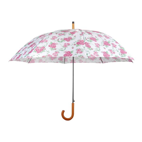 Rožinės ir baltos spalvos skėtis su medine rankena Esschert dizainas Gėlės