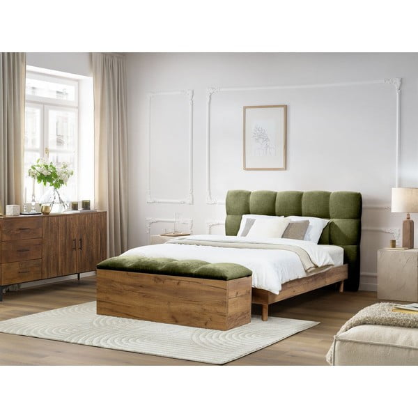 Dvigulė lova žalios spalvos audiniu dengta su lovos grotelėmis 180x200 cm Kumo – Bobochic Paris-image-4